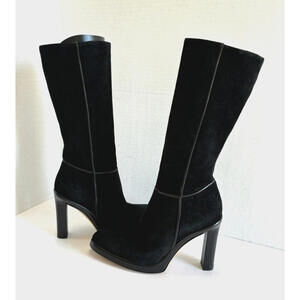 Studio Pollini Women’s Mid Calf Black Suede Leather Boots Made In Italy Size 36